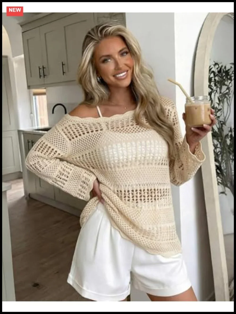 Women's Crochet Knit Long Sleeve Sweater Cover Up Beach Boho Top